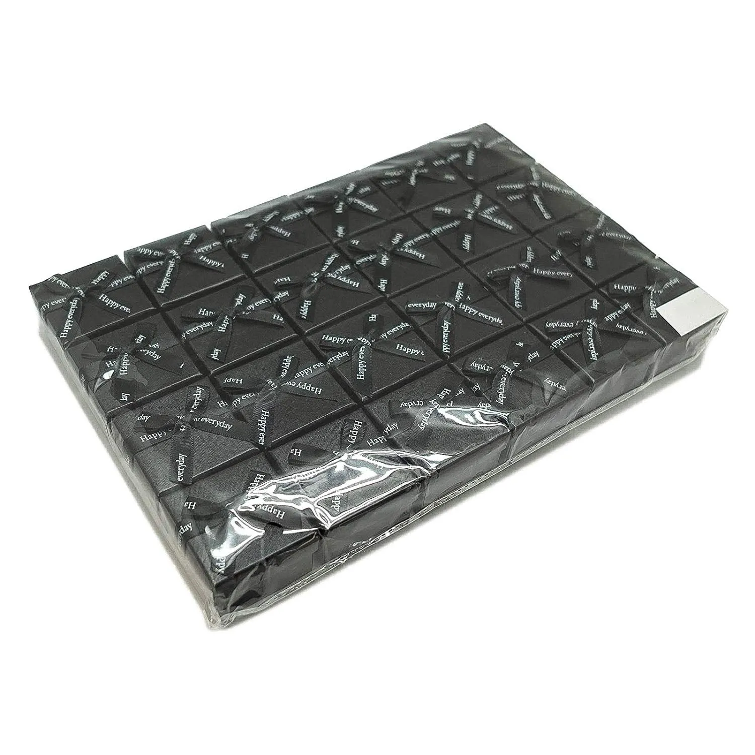 1 3/4" x 1 3/4" Black Linen Paper Cardboard Ribbon Bow Jewelry Box