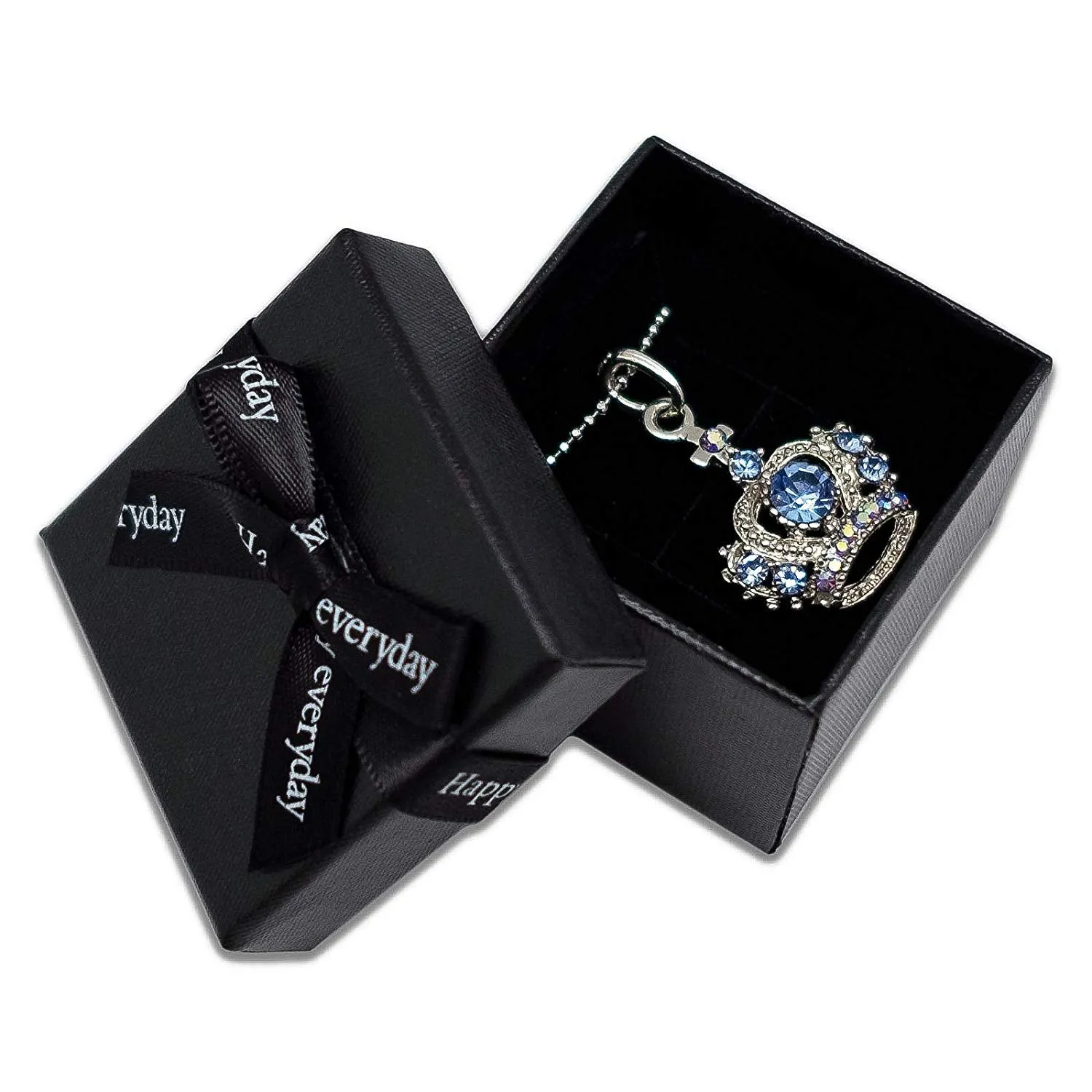 1 3/4" x 1 3/4" Black Linen Paper Cardboard Ribbon Bow Jewelry Box