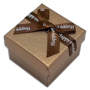 1 3/4" x 1 3/4" Brown Linen Paper Cardboard Ribbon Bow Jewelry Box