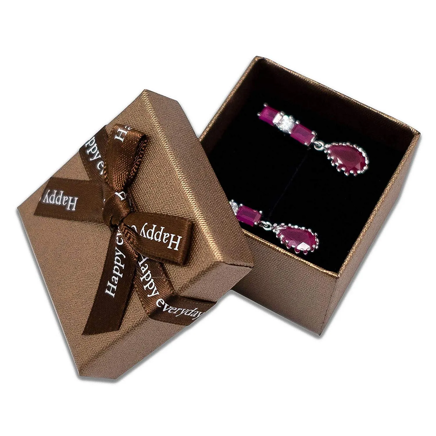 1 3/4" x 1 3/4" Brown Linen Paper Cardboard Ribbon Bow Jewelry Box