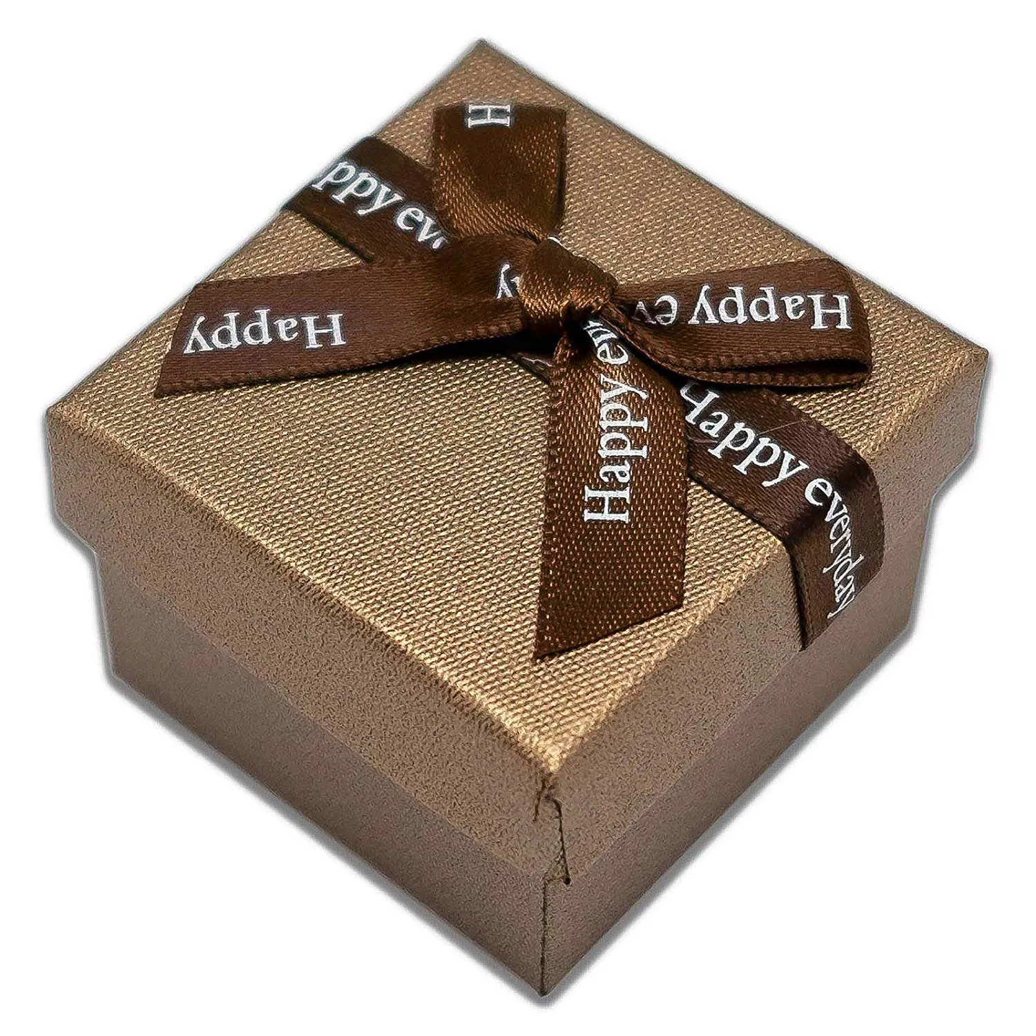 1 3/4" x 1 3/4" Brown Linen Paper Cardboard Ribbon Bow Jewelry Box