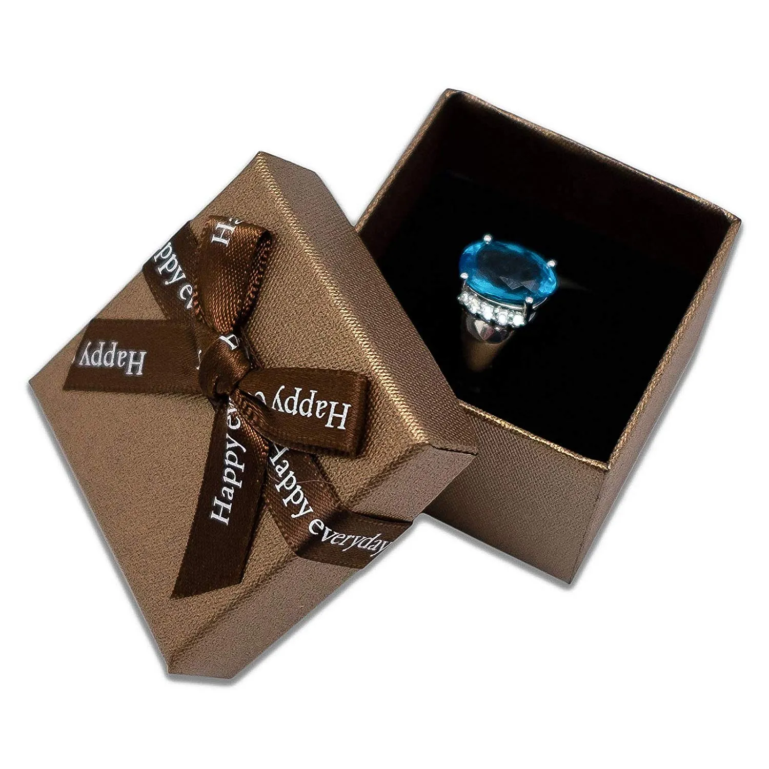 1 3/4" x 1 3/4" Brown Linen Paper Cardboard Ribbon Bow Jewelry Box