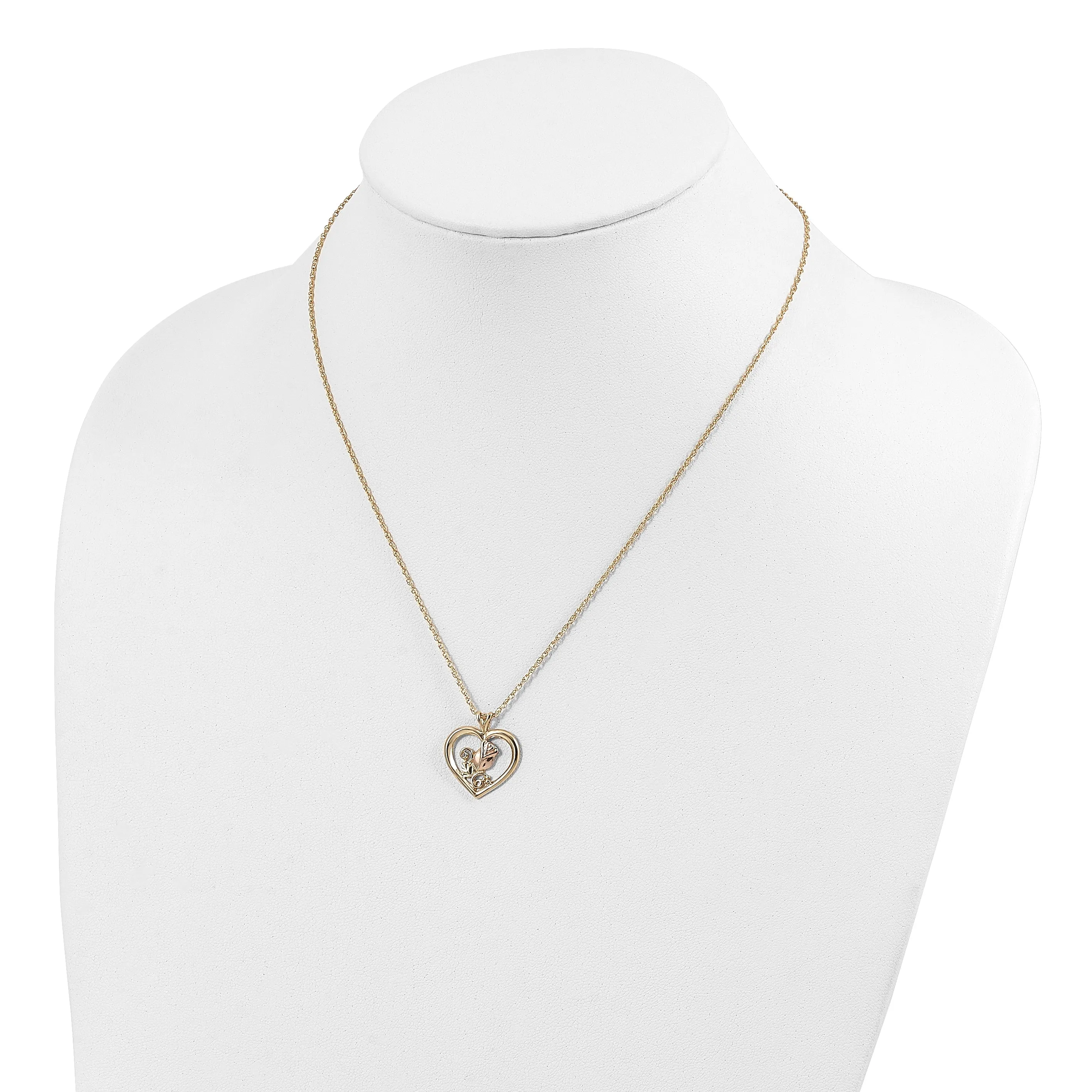 10K Tri-Color Black Hills Gold Heart Pendant Necklace Elegant Polished Design