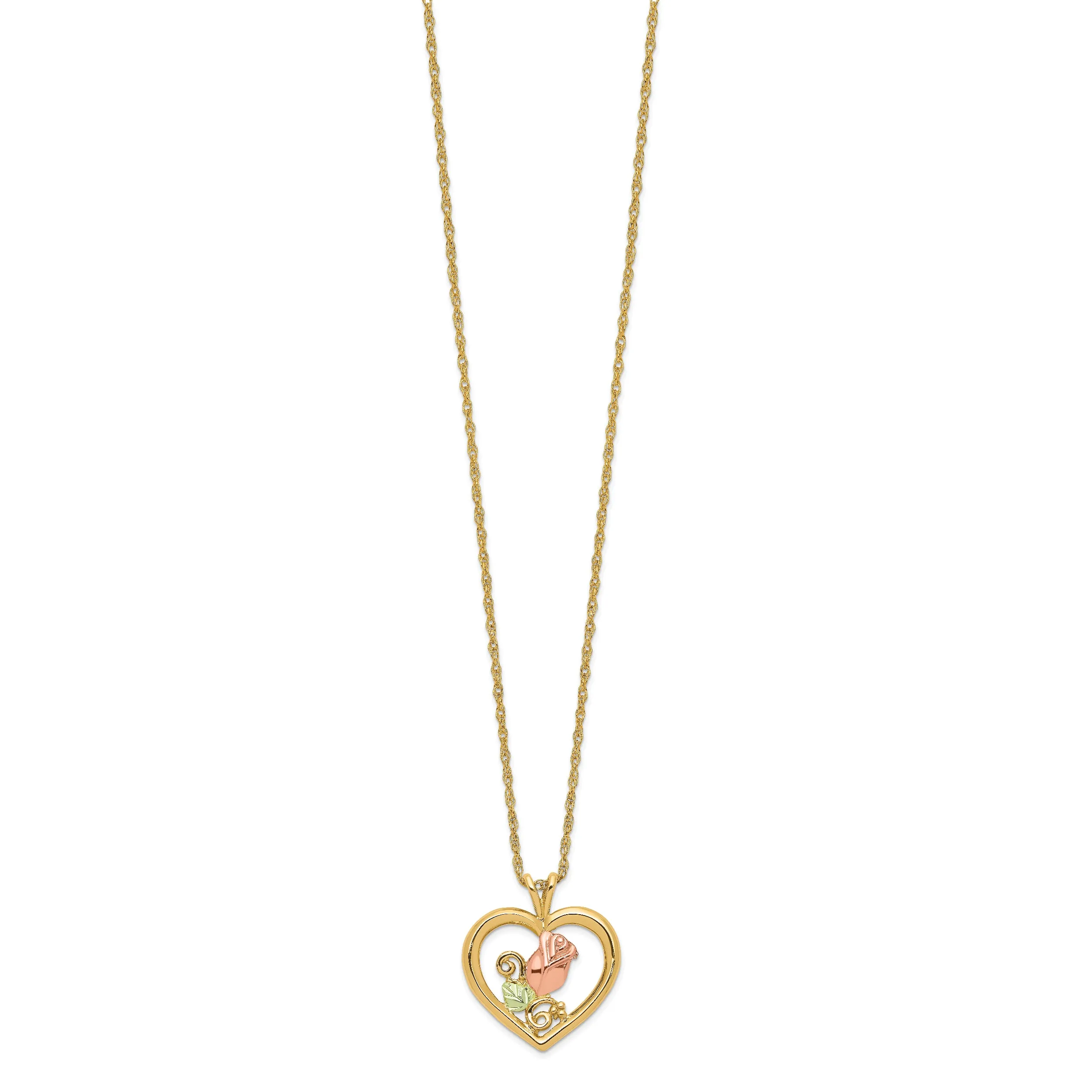 10K Tri-Color Black Hills Gold Heart Pendant Necklace Elegant Polished Design