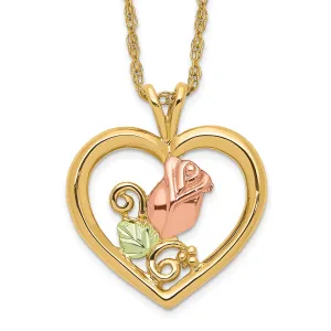 10K Tri-Color Black Hills Gold Heart Pendant Necklace Elegant Polished Design