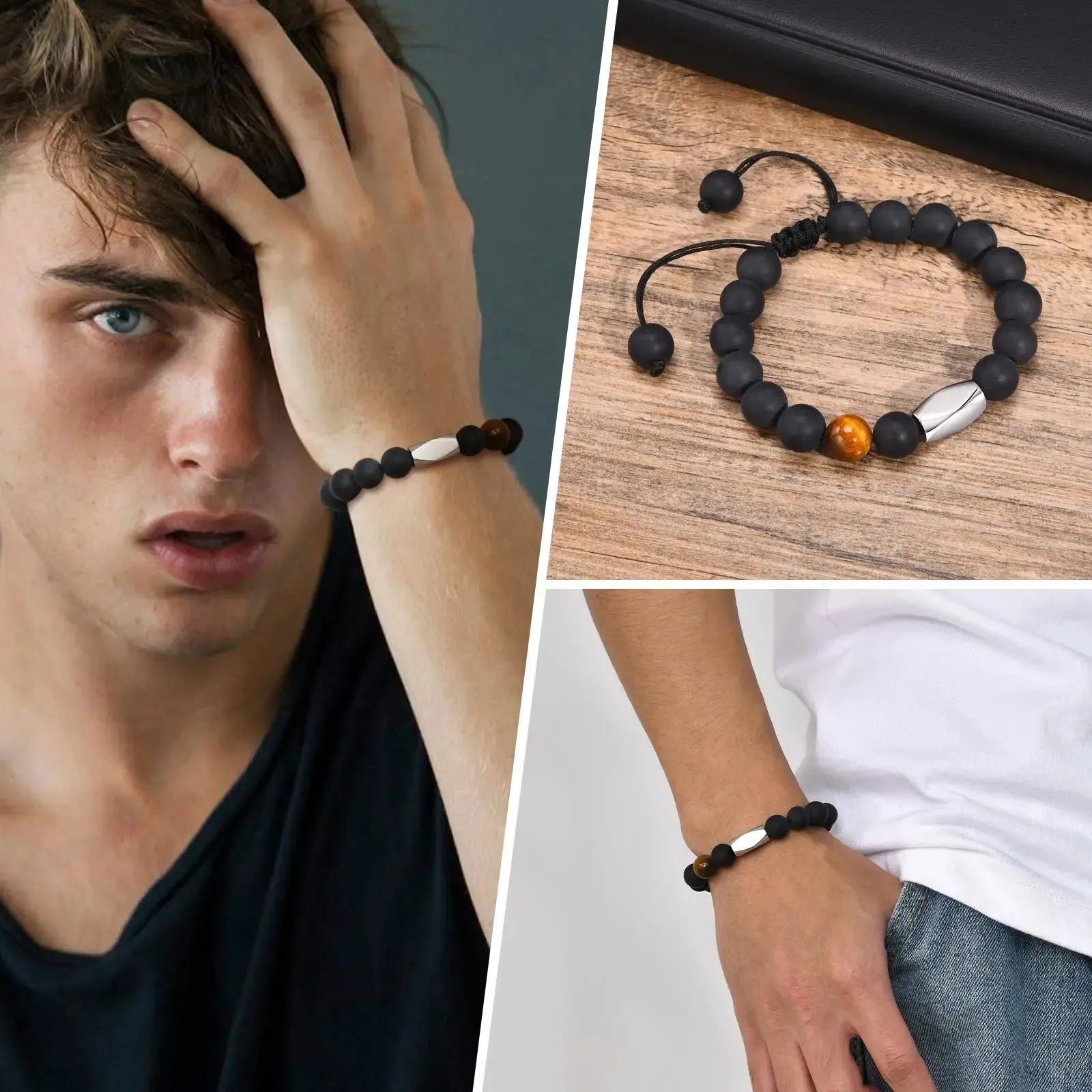 10mm Black Beads Bracelet for Men Boys