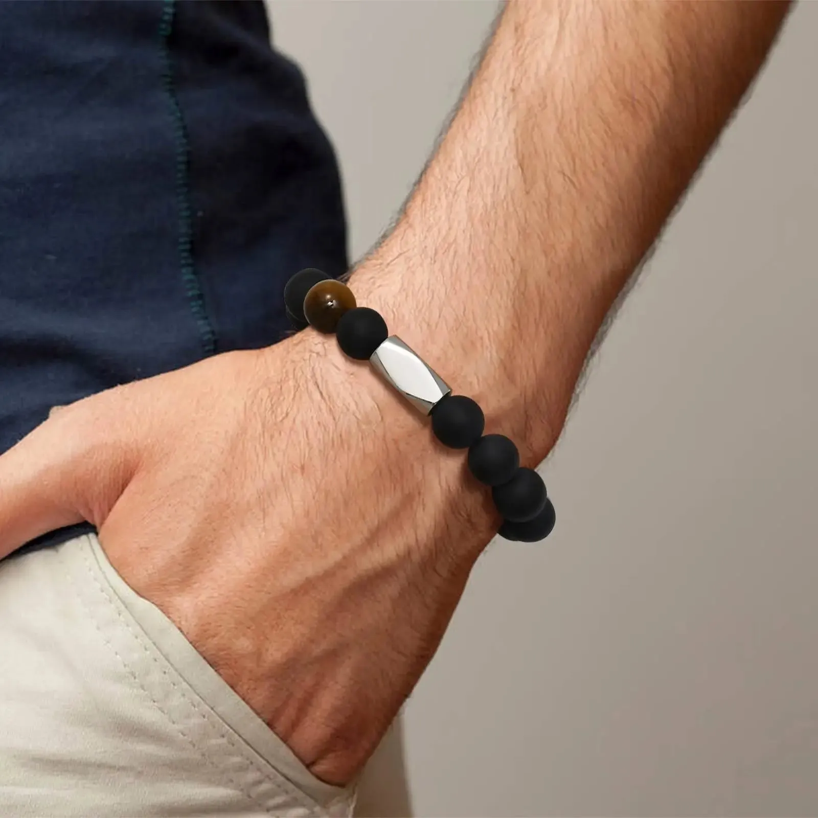 10mm Black Beads Bracelet for Men Boys