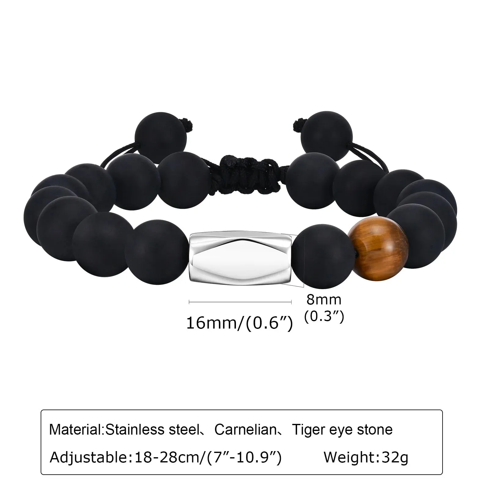 10mm Black Beads Bracelet for Men Boys