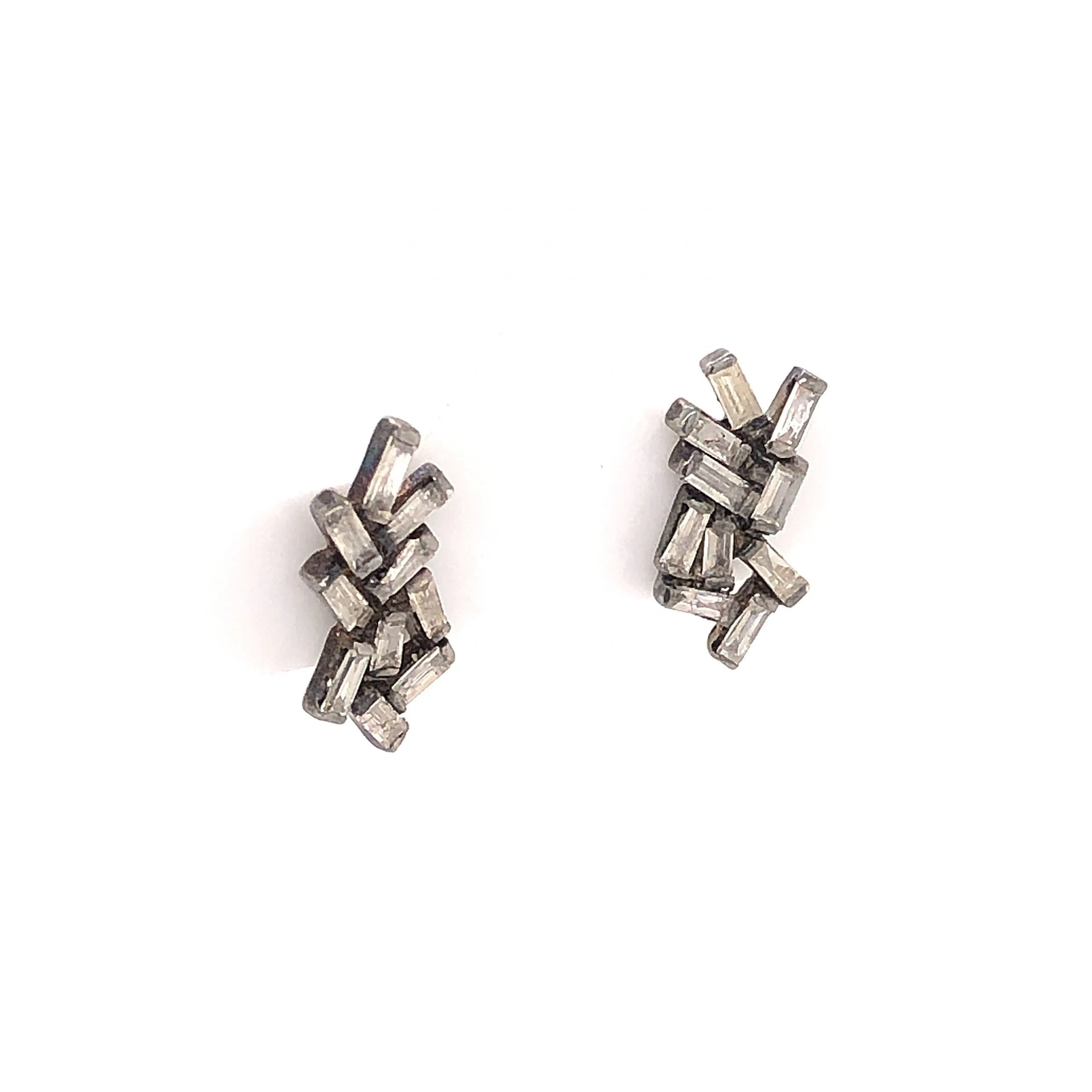 1.10 Baguette Diamond Earrings in Sterling Silver