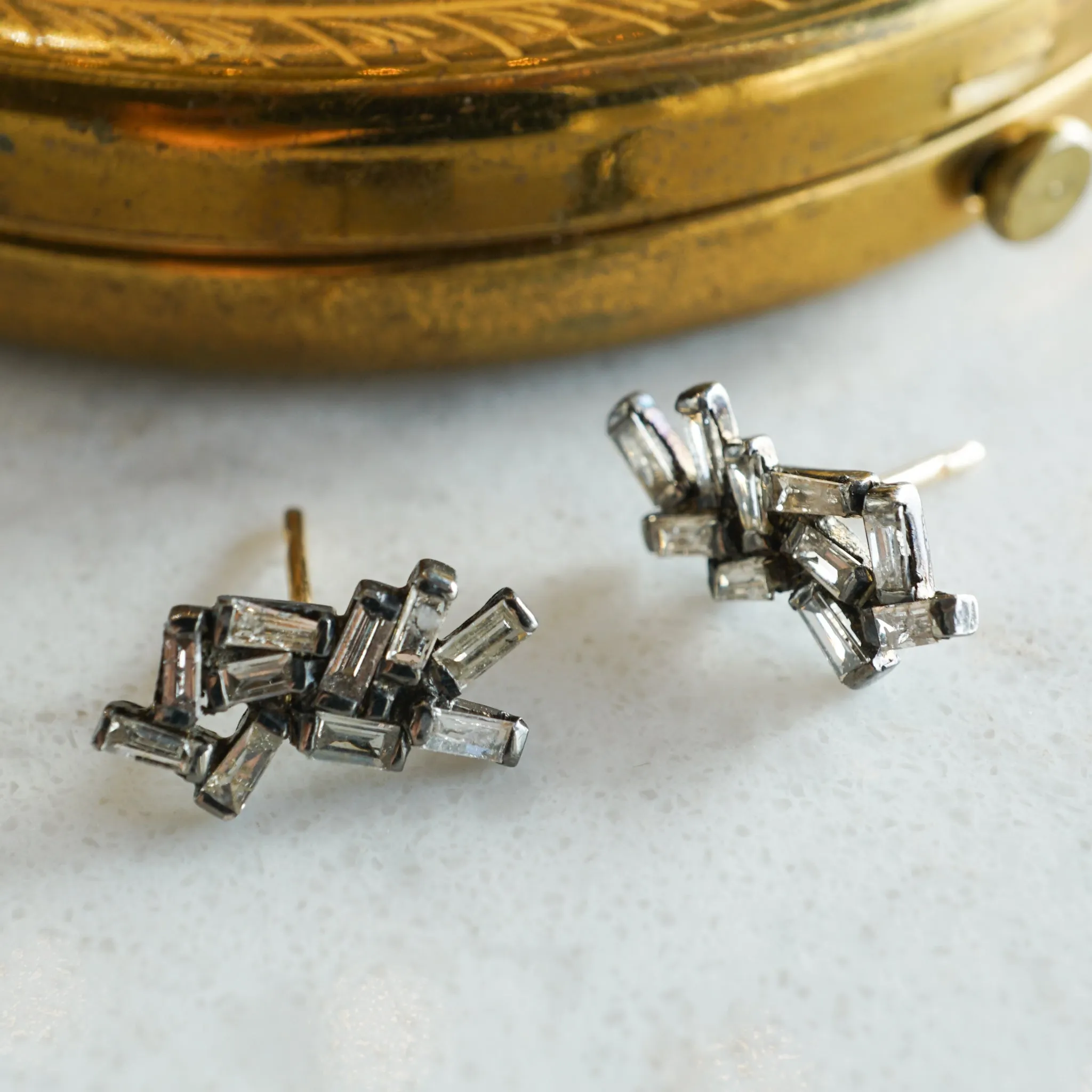 1.10 Baguette Diamond Earrings in Sterling Silver