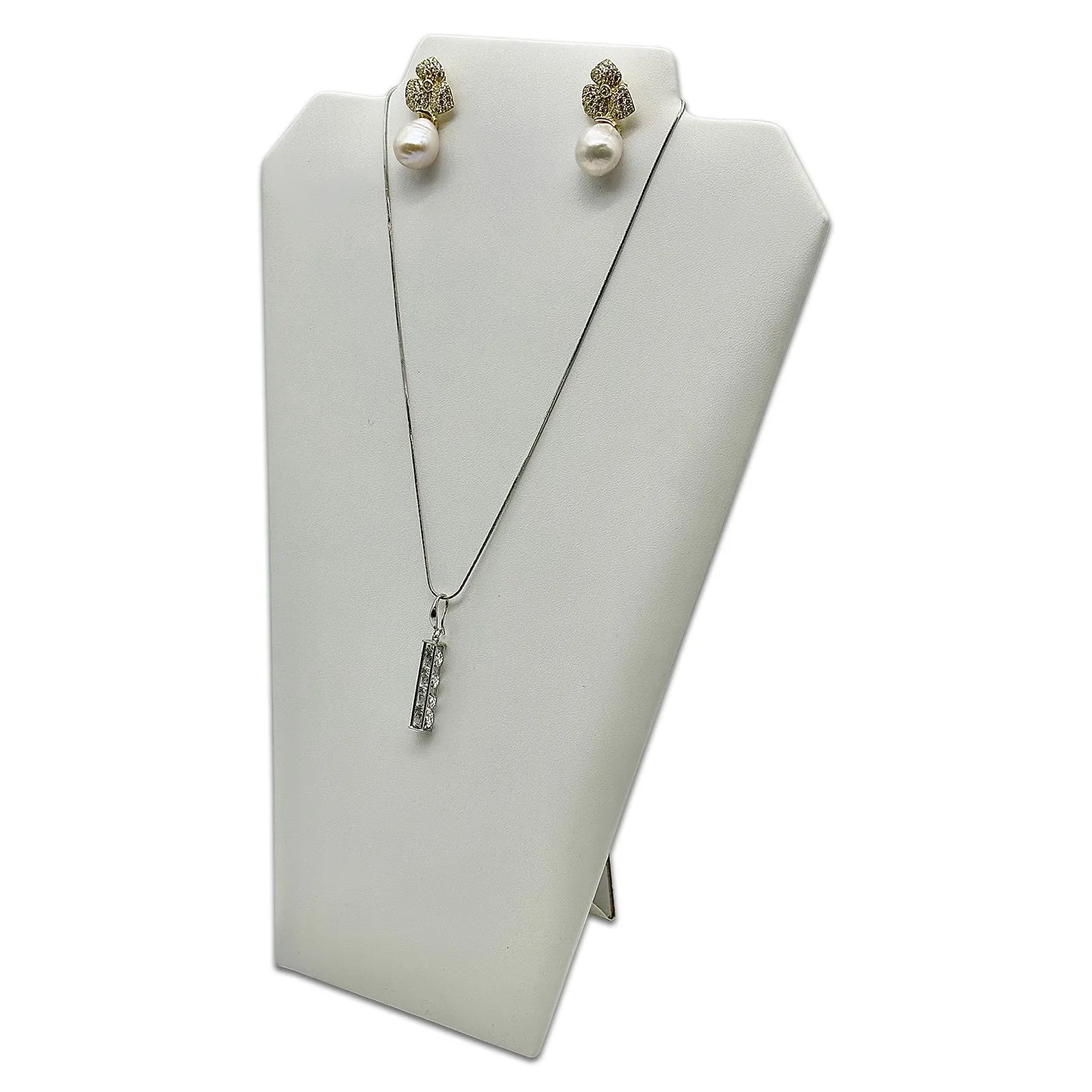 12 1/2" White Leatherette Necklace and Earring Easel Display (2-Pack)