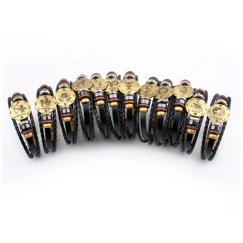 12 Constellations Bracelet New Leather Bracelet