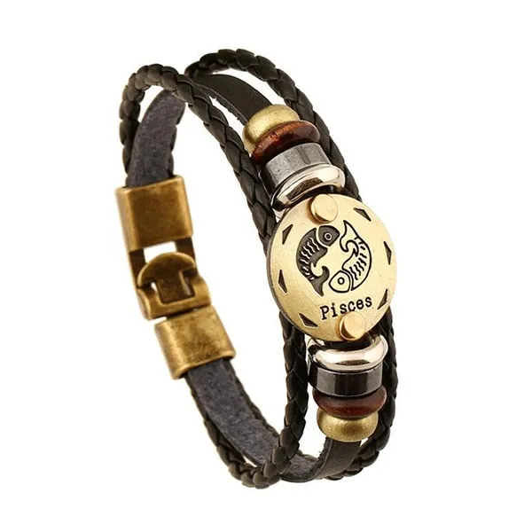 12 Constellations Bracelet New Leather Bracelet