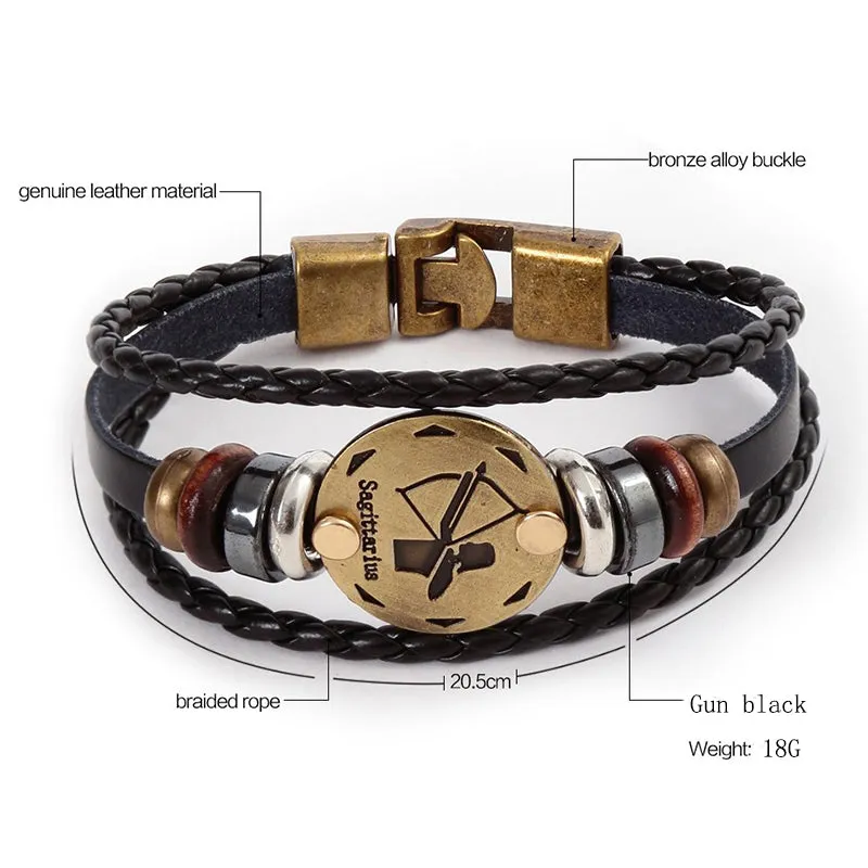 12 Constellations Bracelet New Leather Bracelet