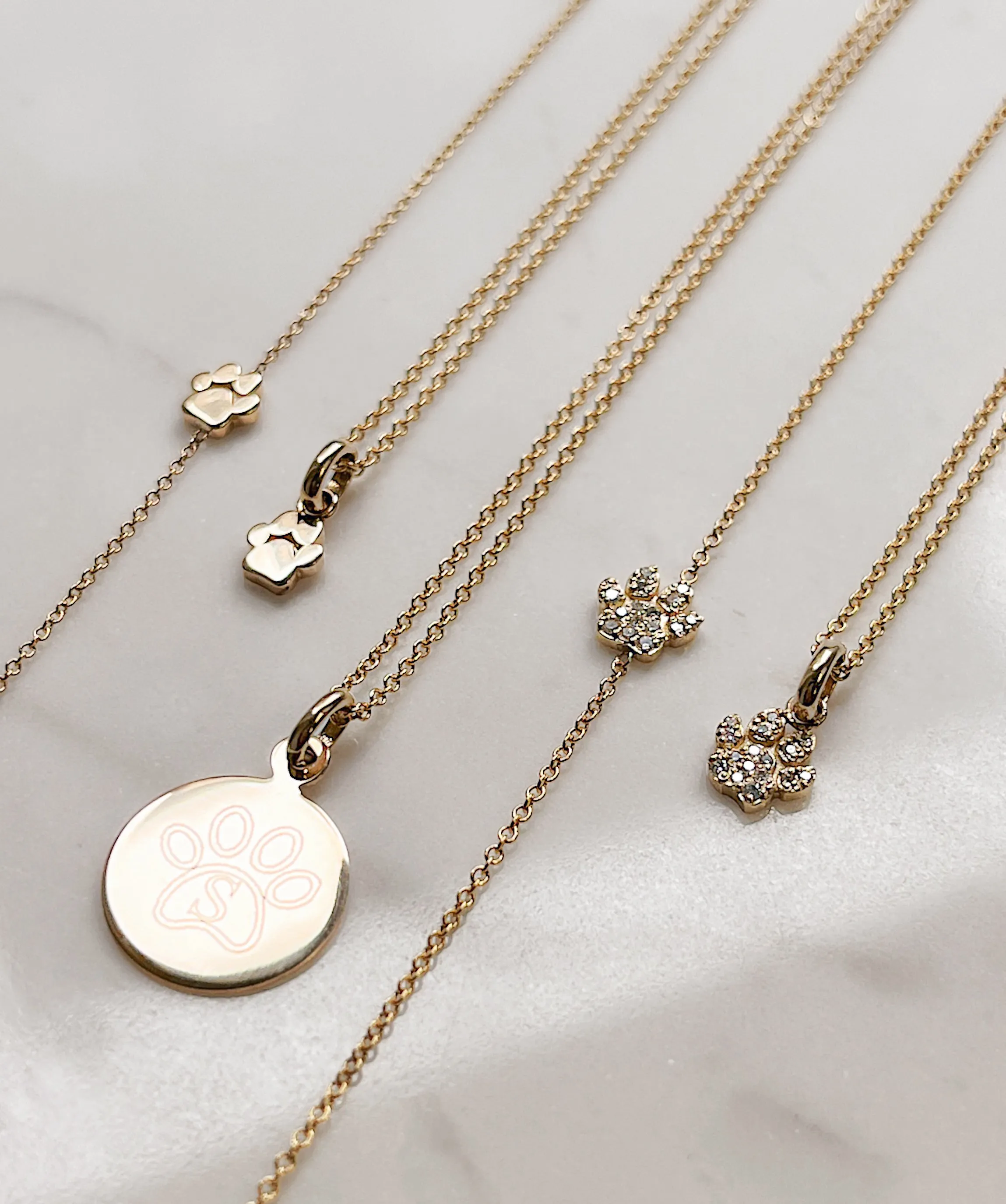 14K Gold Asymmetrical Paw Necklace