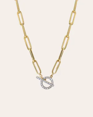14k Gold Large Paper Clip Chain with Diamond Toggle Necklace