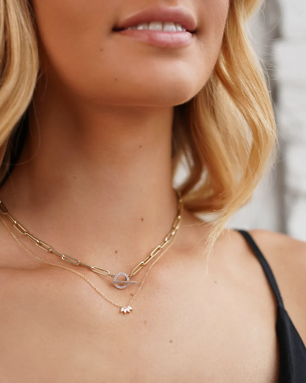 14k Gold Large Paper Clip Chain with Diamond Toggle Necklace