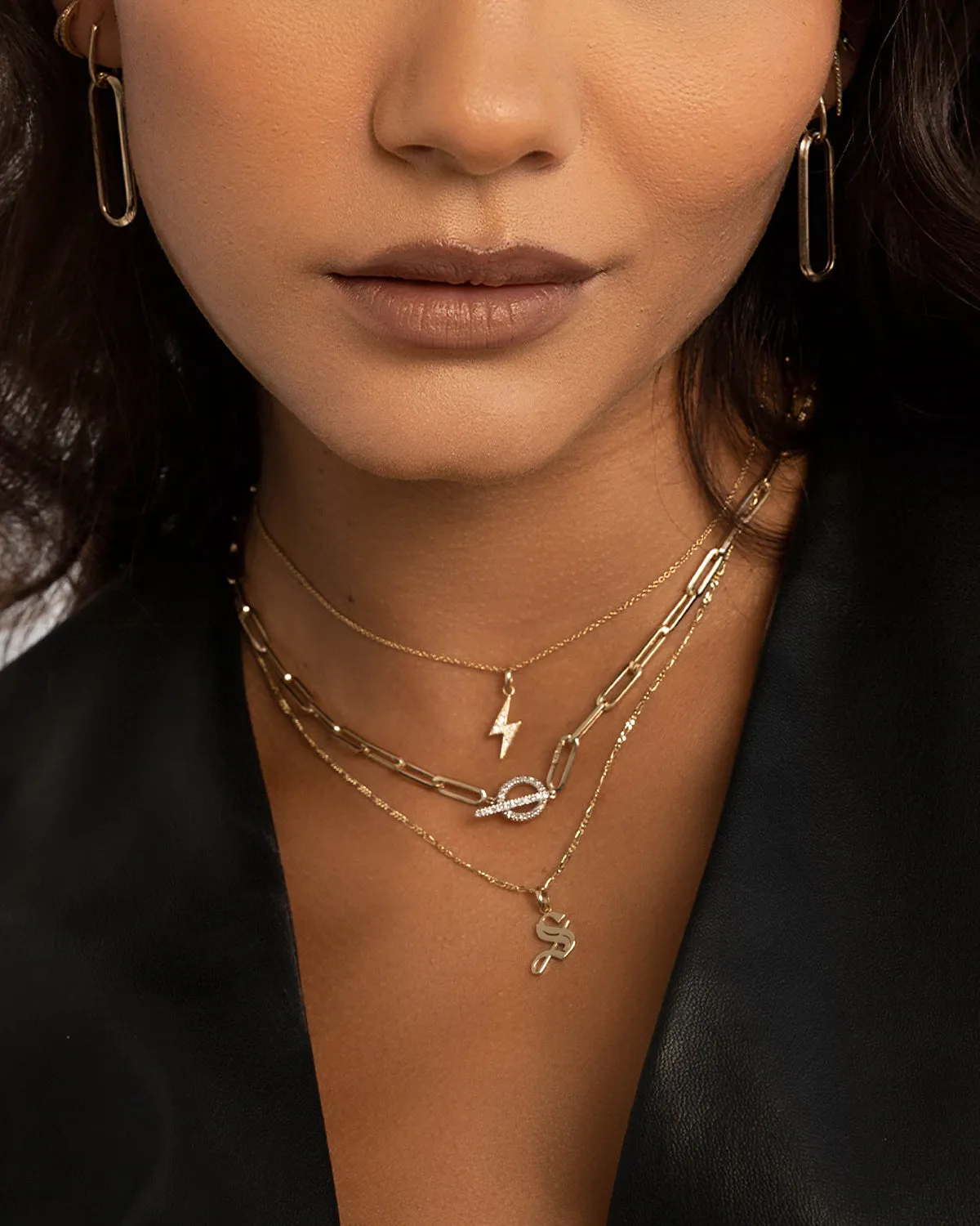 14k Gold Large Paper Clip Chain with Diamond Toggle Necklace