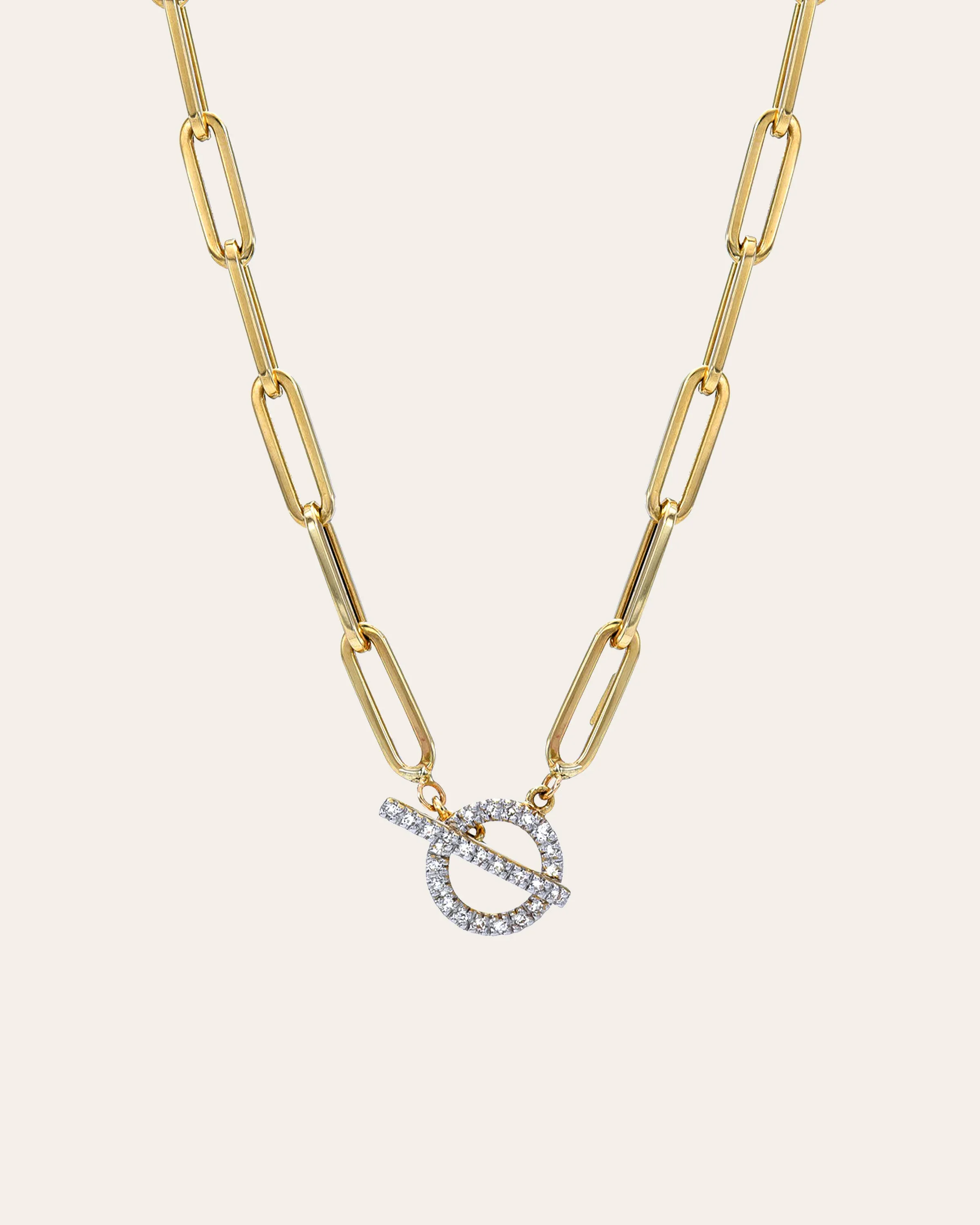 14k Gold Large Paper Clip Chain with Diamond Toggle Necklace