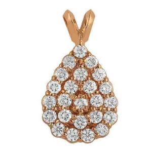 14K Rose Solid Gold Womens Tear Drop Diamond Pendant 1.03 Ctw