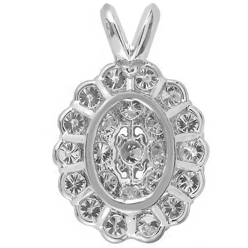 14K White Solid Gold Diamond Oval Pendant 0.77 Ctw