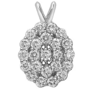 14K White Solid Gold Diamond Oval Pendant 0.77 Ctw