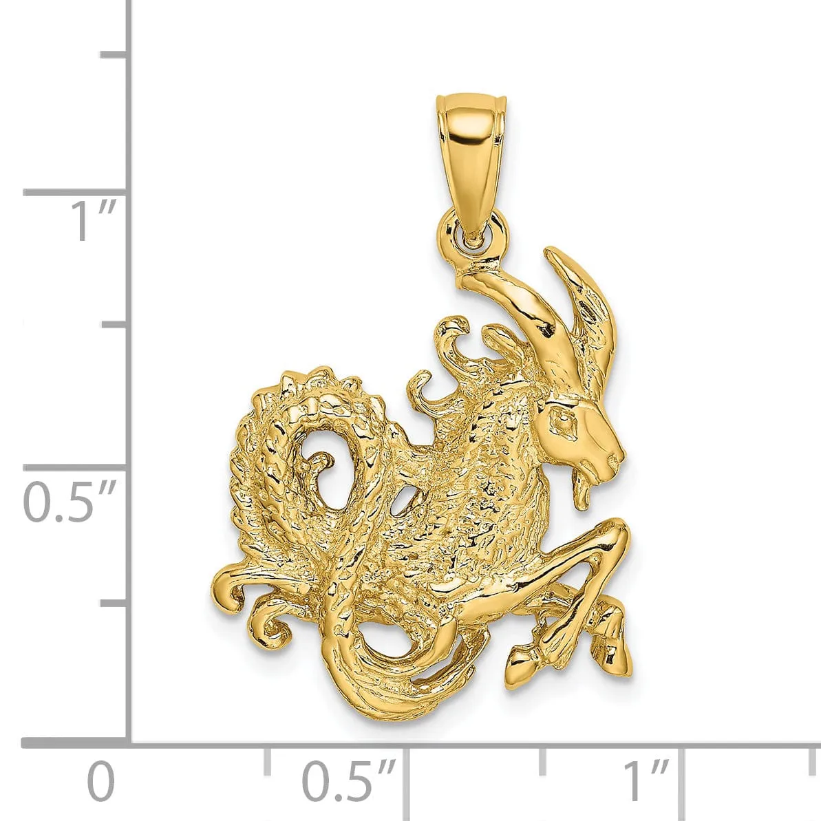 14k Yellow Gold Polished Texture Finish Large Size3-D Capricorn Zodiac Charm Pendant