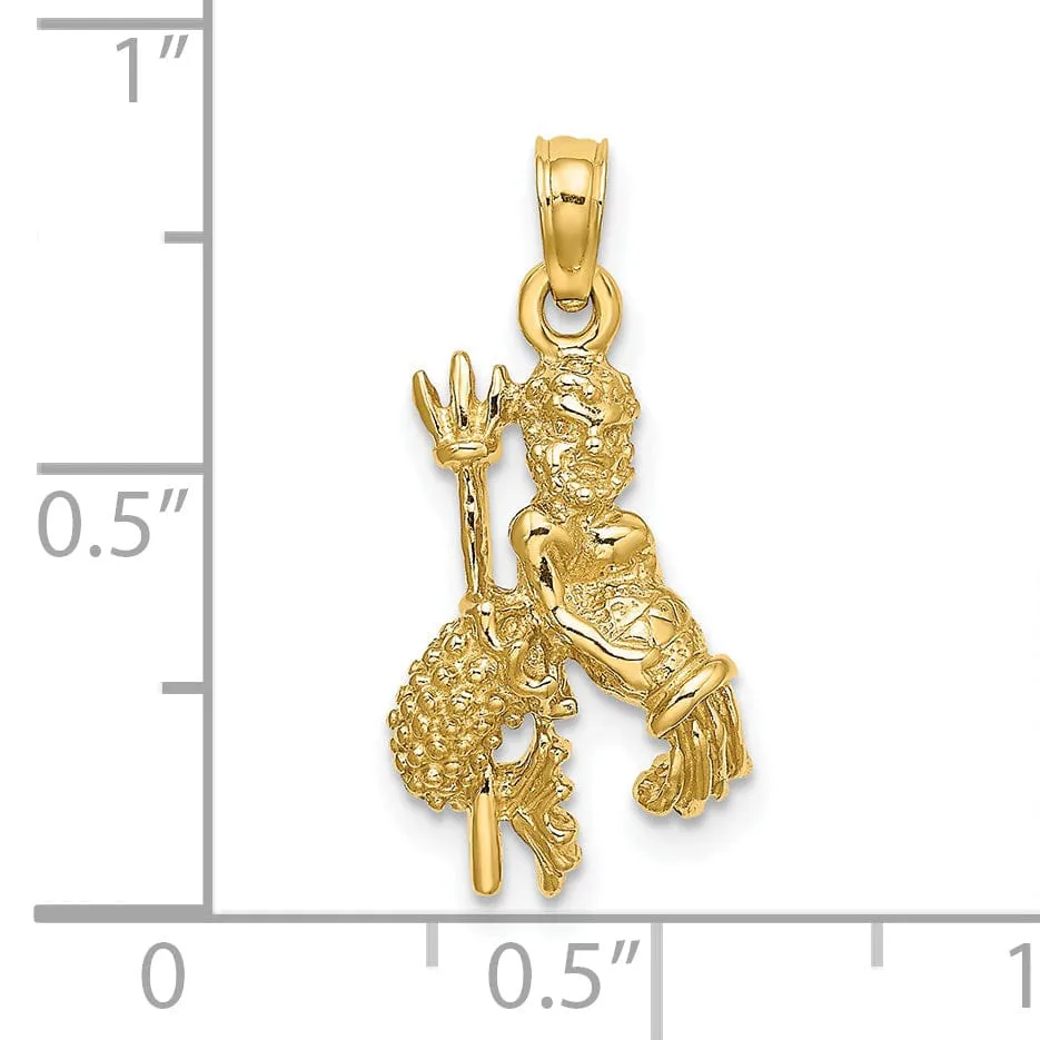 14k Yellow Gold Polished Texture Finish3-D Aquarius Zodiac Charm Pendant