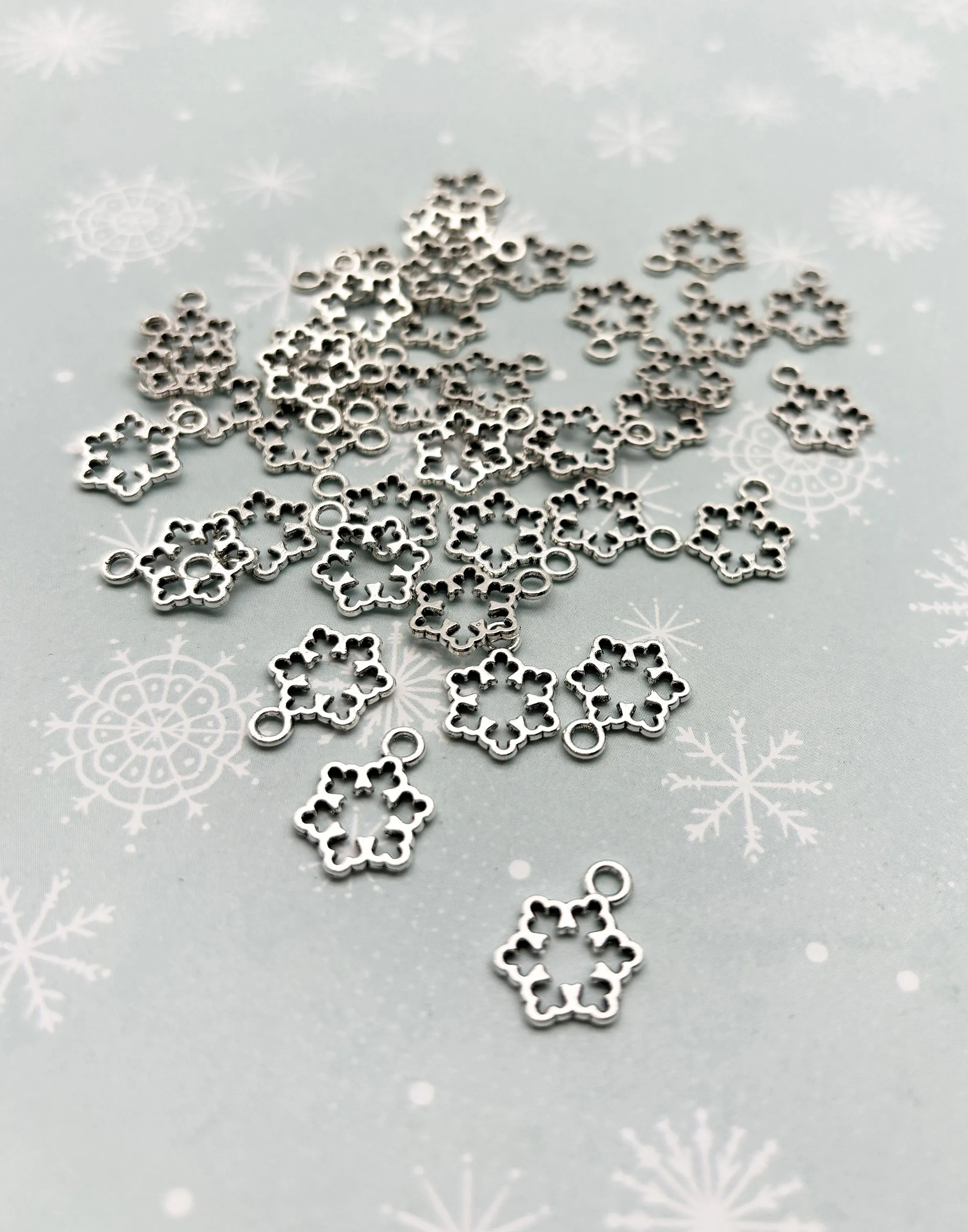 15 Silver Plated Snowflake Charms - Open Bezel Frame Pendants for Jewelry Making F109b