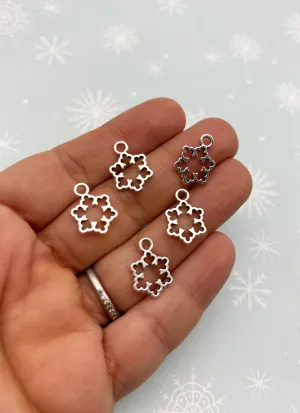 15 Silver Plated Snowflake Charms - Open Bezel Frame Pendants for Jewelry Making F109b