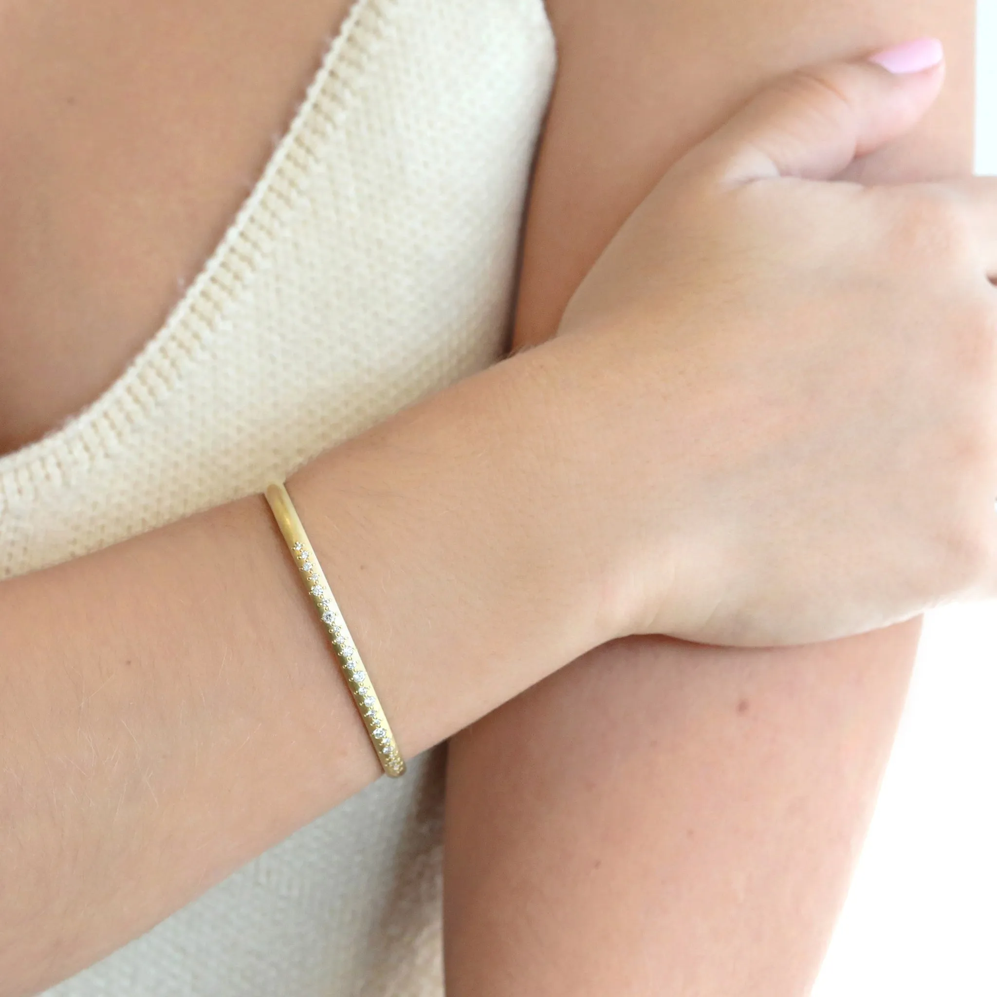 18K Gold Rounded Cuff with Diamonds