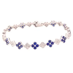 18k White Gold Diamond & Sapphire Flower Bracelet