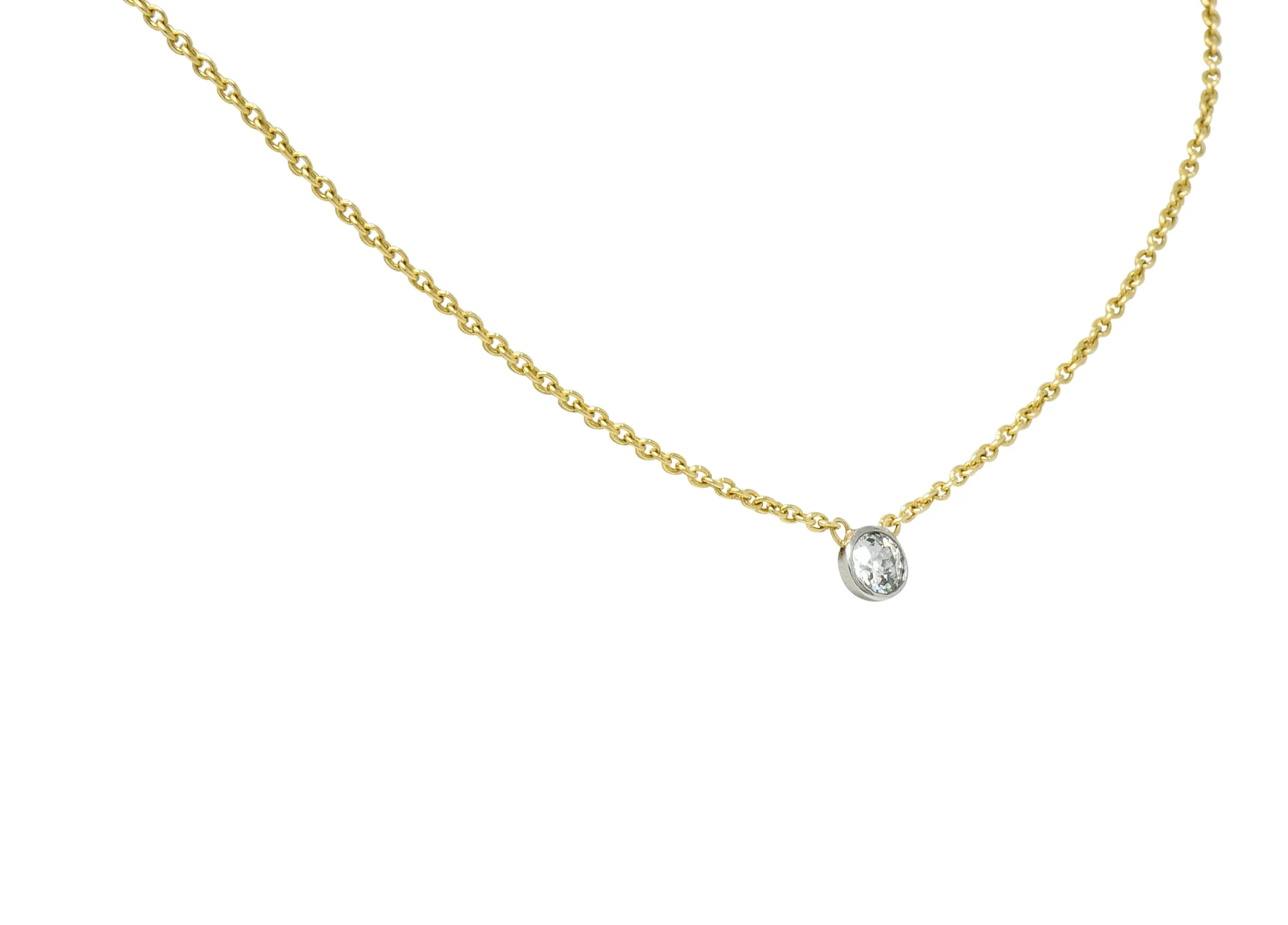 1990's Classic 0.35 CTW Diamond Solitaire 14 Karat Two-Tone Necklace
