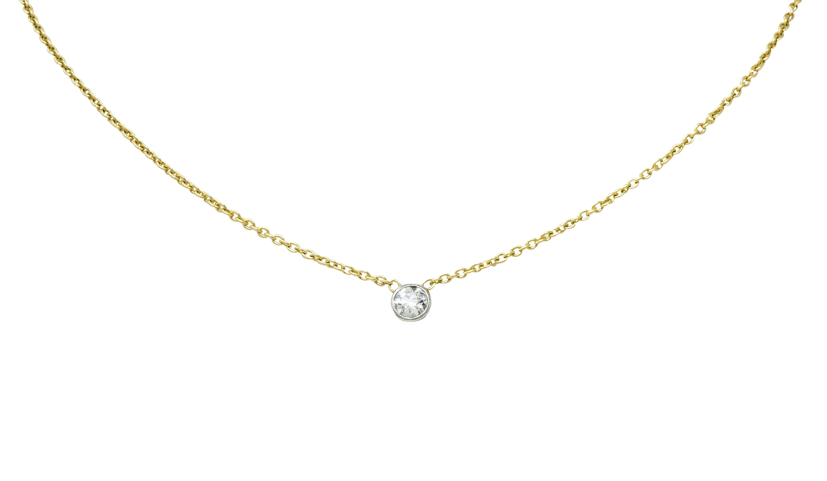 1990's Classic 0.35 CTW Diamond Solitaire 14 Karat Two-Tone Necklace