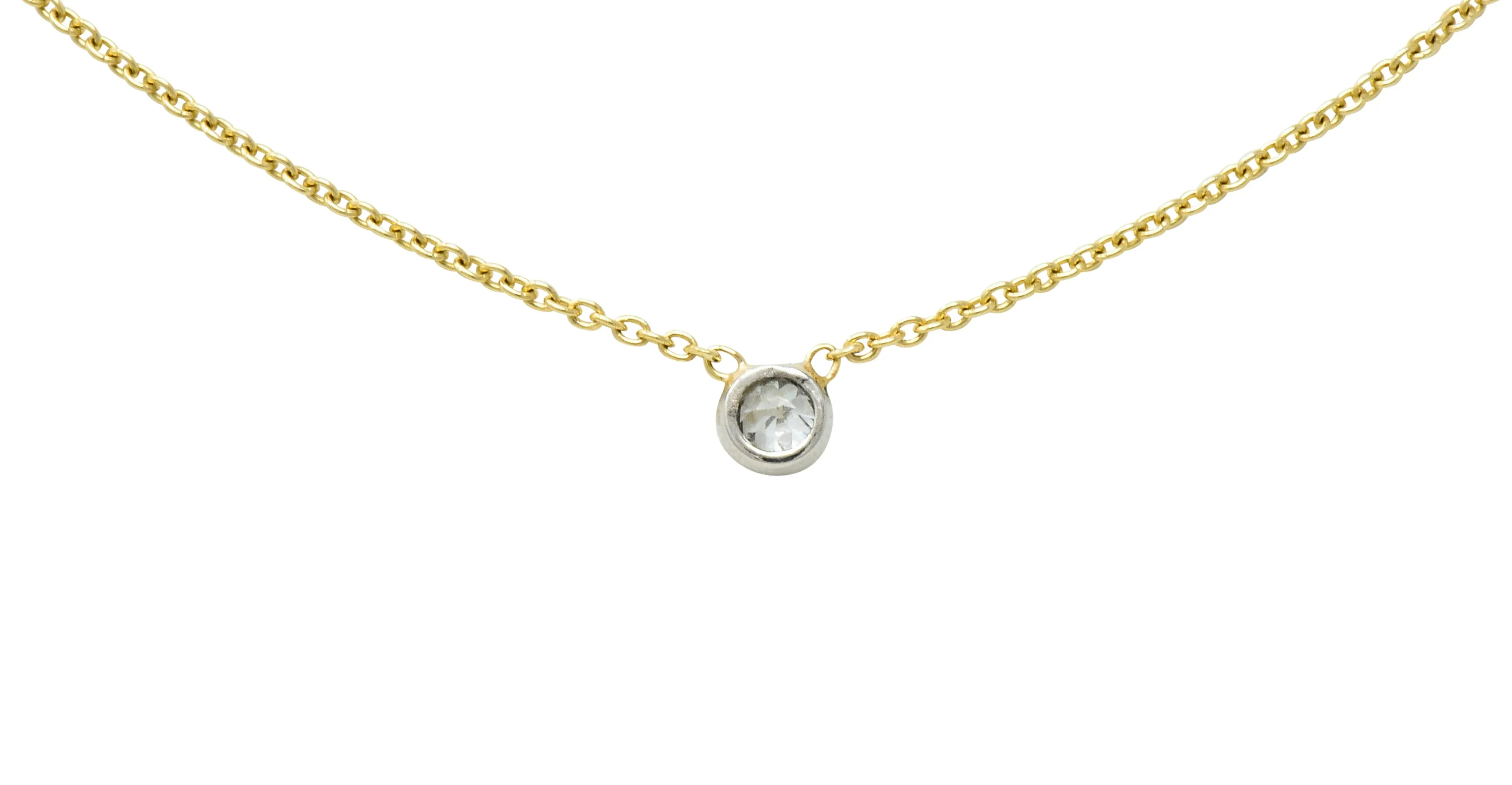 1990's Classic 0.35 CTW Diamond Solitaire 14 Karat Two-Tone Necklace