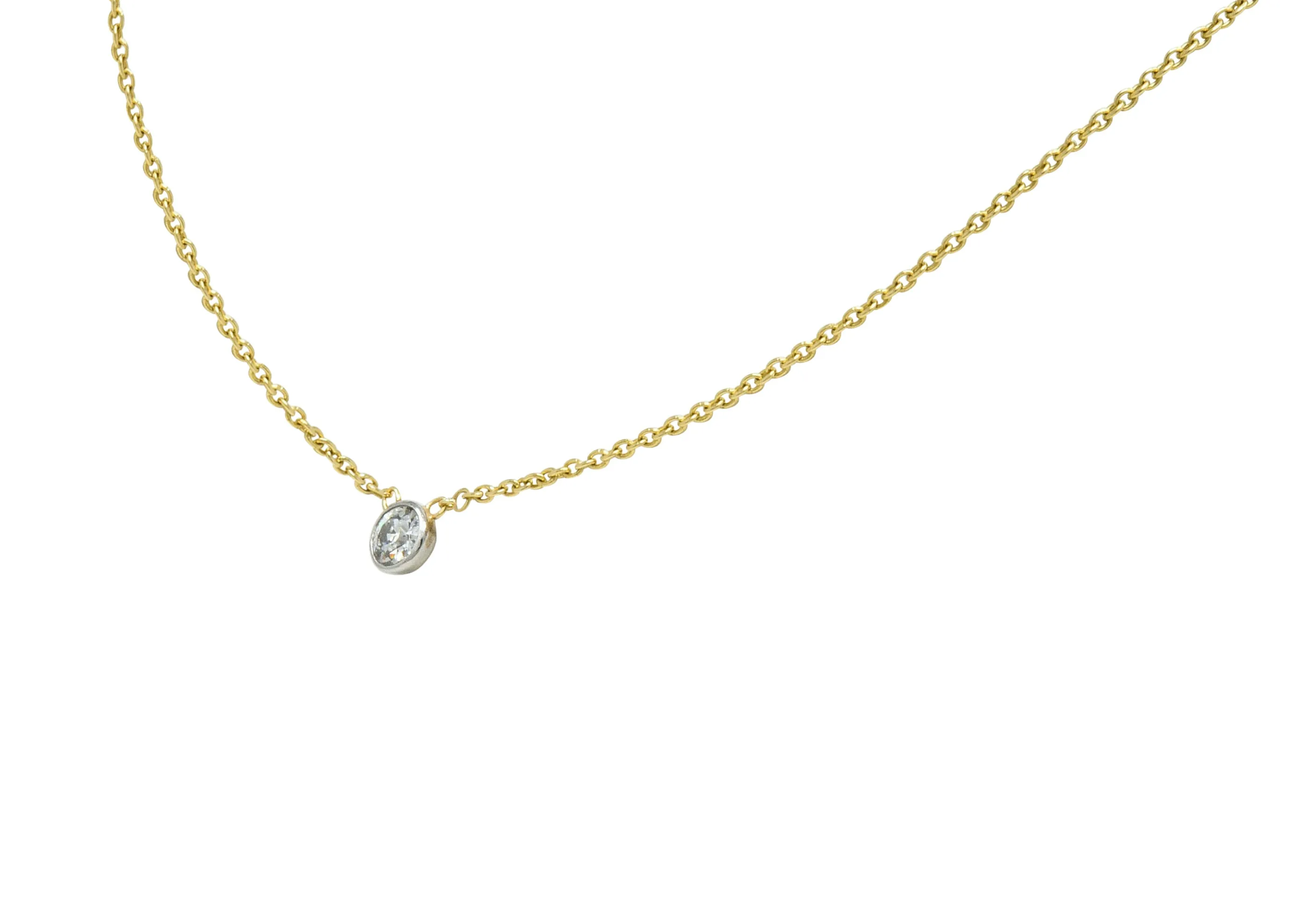 1990's Classic 0.35 CTW Diamond Solitaire 14 Karat Two-Tone Necklace