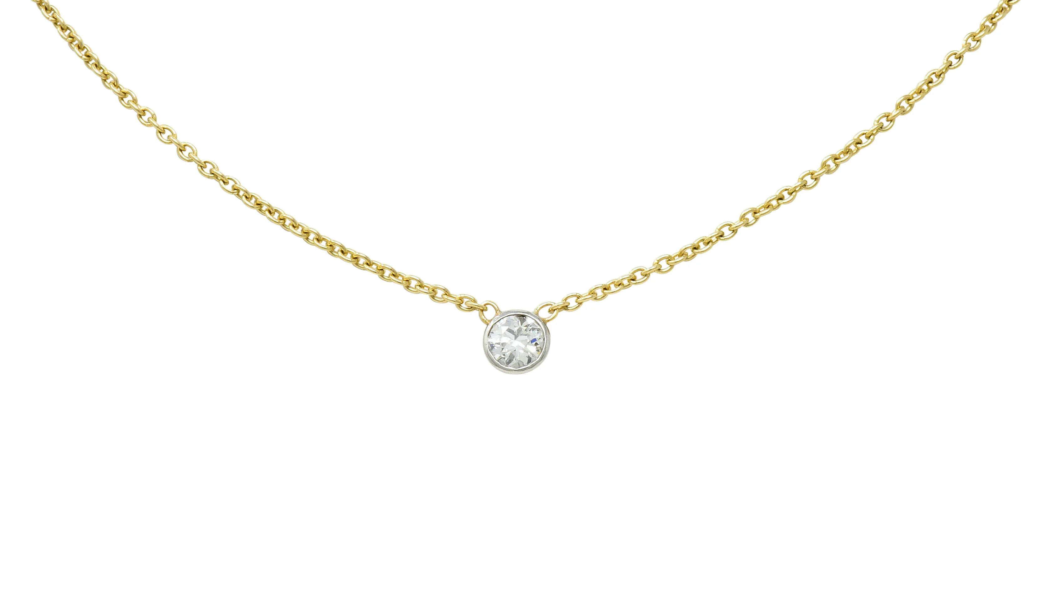 1990's Classic 0.35 CTW Diamond Solitaire 14 Karat Two-Tone Necklace