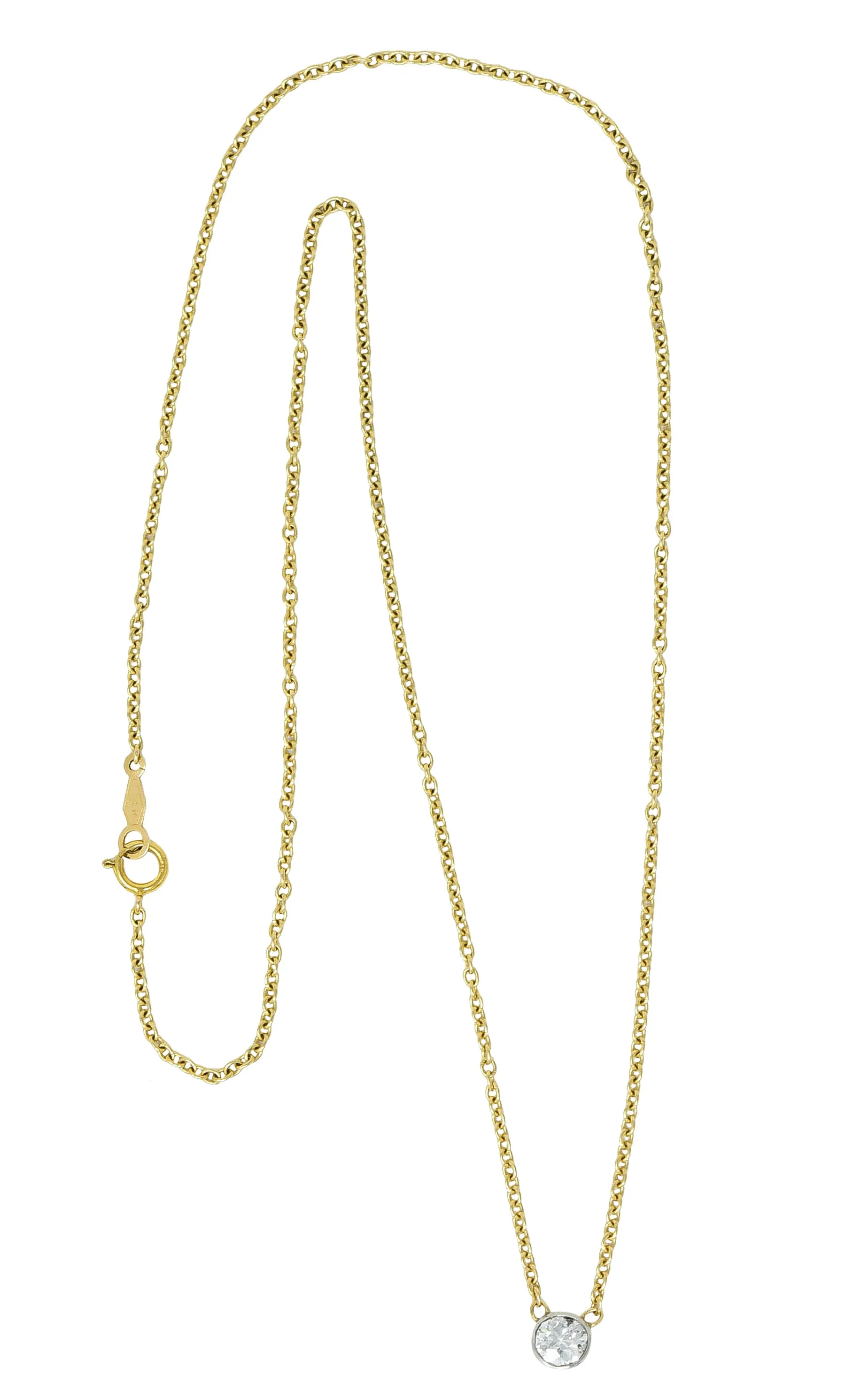 1990's Classic 0.35 CTW Diamond Solitaire 14 Karat Two-Tone Necklace