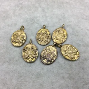 19mm x 23mm Hand Made Oxidized Copper/Brass Plated Very Rustic Oval Shape Double Lizard Pendant From Ghana W Attached Ring And Flat Back  -