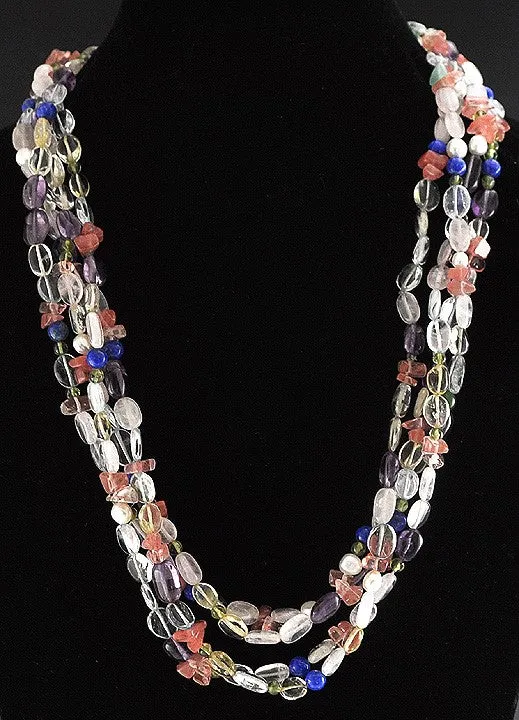2 Great Colorful Genuine Stone Beaded Necklaces Tumbled Amethyst Pearl Citrine