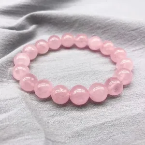 2021 Pink Rose Powder Crystal Quartz Natural Stone Streche Bracelet Elastic Cord Pulserase Jewelry Beads Lovers Woman Gift