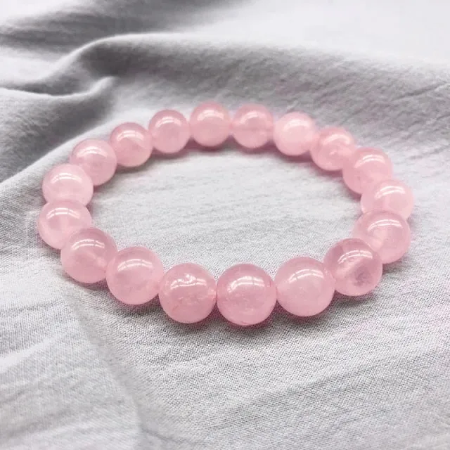 2021 Pink Rose Powder Crystal Quartz Natural Stone Streche Bracelet Elastic Cord Pulserase Jewelry Beads Lovers Woman Gift