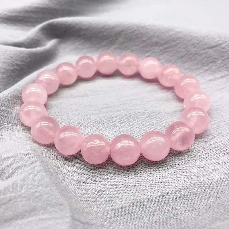 2021 Pink Rose Powder Crystal Quartz Natural Stone Streche Bracelet Elastic Cord Pulserase Jewelry Beads Lovers Woman Gift