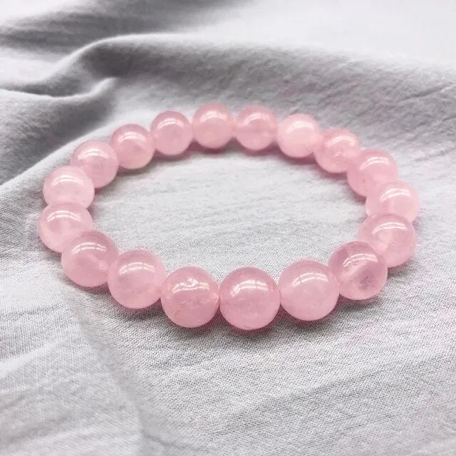 2021 Pink Rose Powder Crystal Quartz Natural Stone Streche Bracelet Elastic Cord Pulserase Jewelry Beads Lovers Woman Gift
