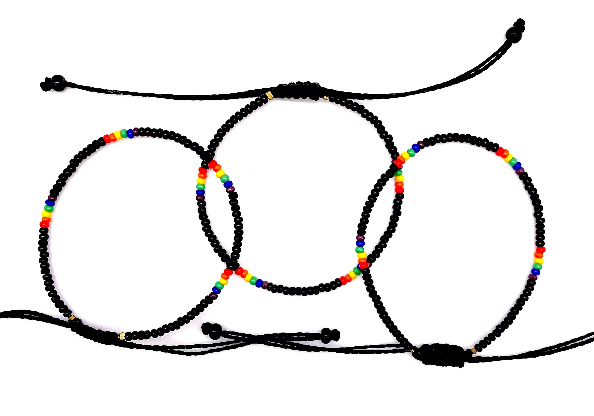 3-PACK Black Rainbow Pride Adjustable Bracelets