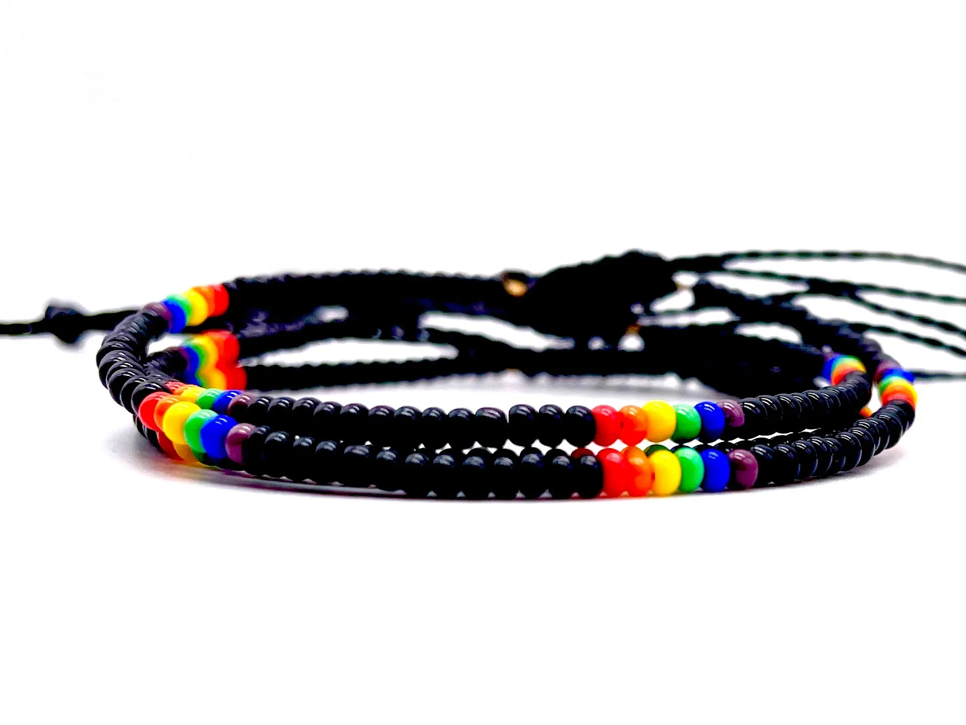 3-PACK Black Rainbow Pride Adjustable Bracelets