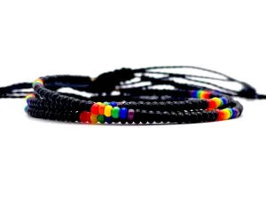 3-PACK Black Rainbow Pride Adjustable Bracelets