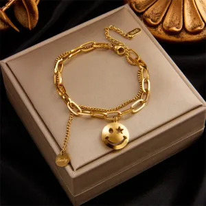 316L Stainless Steel 2 Layer Smile Face Pendant Bracelet For Women