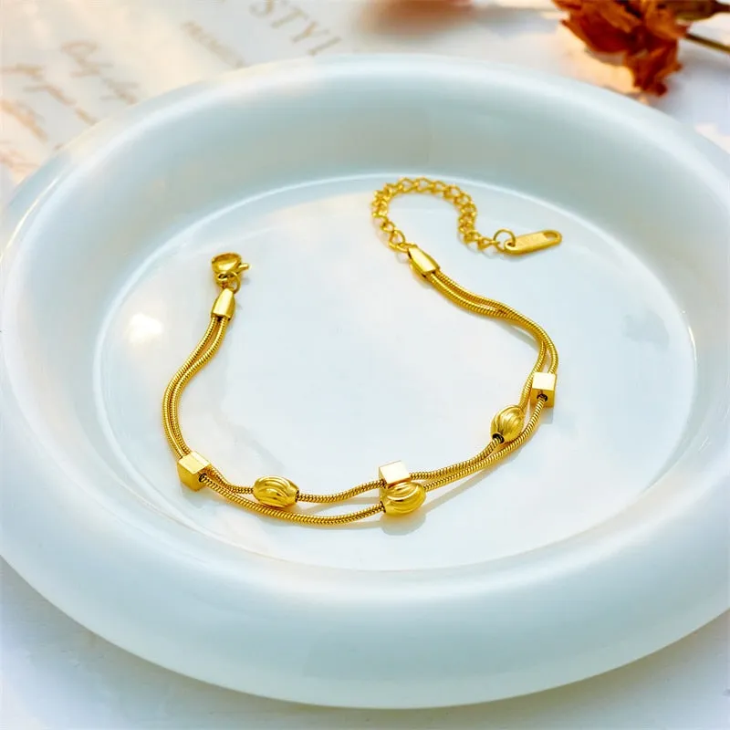 316L Stainless Steel Gold Color Cube Charm Bracelet For Women