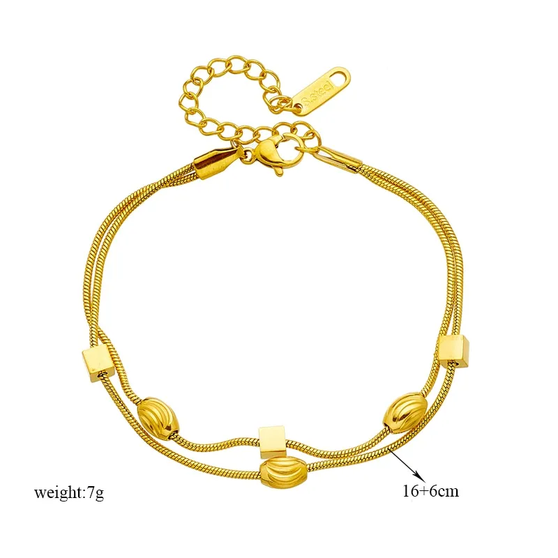 316L Stainless Steel Gold Color Cube Charm Bracelet For Women